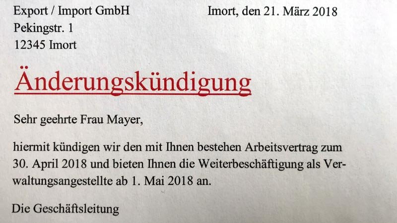 Änderungskündigung gesetz