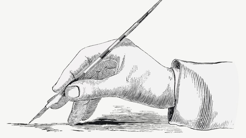 Karrikatur,Hand,Schreibfeder,Dichter