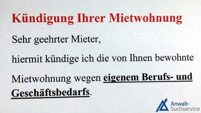 Eigenbedarf: Auch für das Geschäft des Vermieters? Kündigungsschreiben