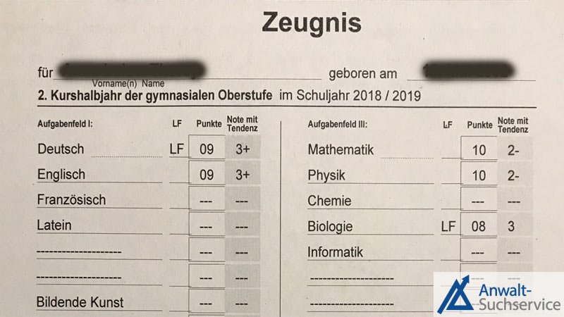 Rechtstipps zu den Schulzeugnissen