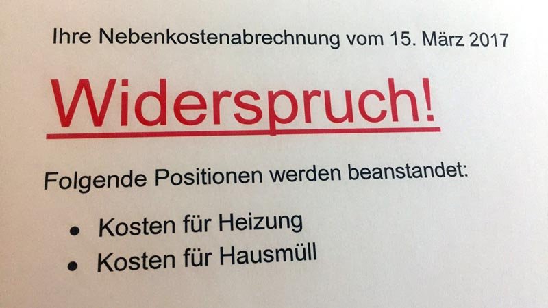 Widerspruch,Nebenkostenabrechnung,Schreiben