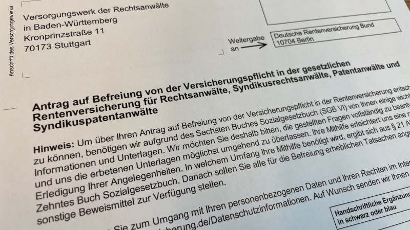 Rechtsanwälte,Rentenversicherung,Antrag,Befreiung,Versorgungswerk