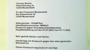 Grundsteuerbescheid,Einspruch,Musterformular,Finanzamt