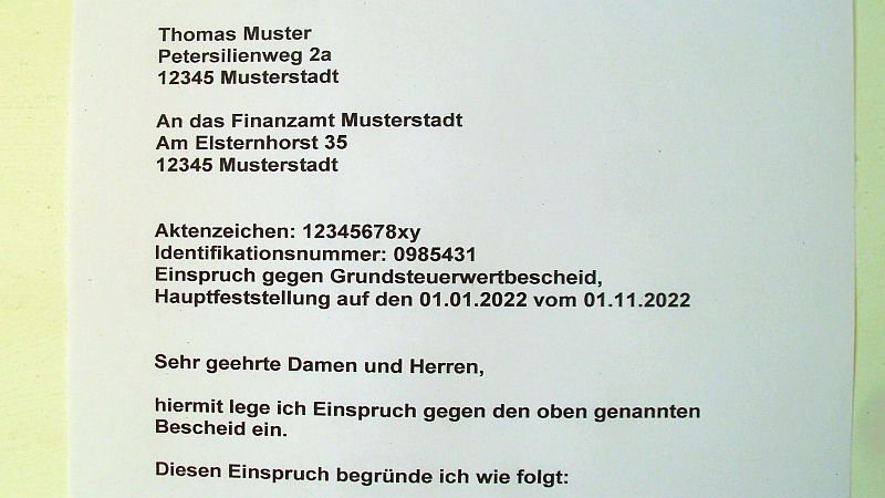 Schreiben Einspruch gegen Grundsteuerbescheid Grundsteuerbescheid,Einspruch,Musterformular,Finanzamt
