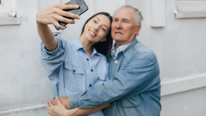 junge,Frau,alter,Mann,Selfie